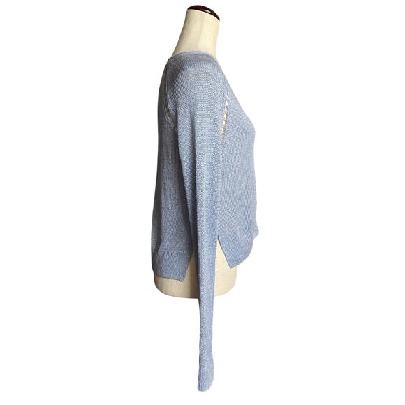 Theory Hanelee Linen Viscose Cropped Knit Cardigan Womens P Blue Minimalist Chic - Picture 2 of 14